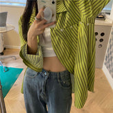 Camisa blusa vintage de rayas retro verde