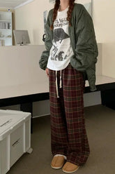 Vintage Karomuster Weite Hose mit weitem Bein