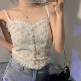 Sexy Pearl Beading Bralette Lace Crop Tops