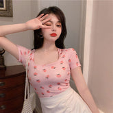 Cute Peach Printed Sexy Slim Shirt