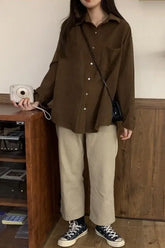 Long Sleeve Simple Colors Blouse Shirt