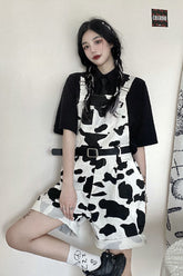 Cute Cow Printed Casual Shorts Jumpsuits