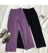 Elastic Waist Loose Long Straight Corduroy Pants