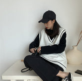 Suéter tipo chaleco de punto sin mangas con cuello en V