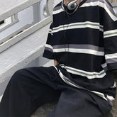Loose Oversize Striped Short Sleeve Shirt