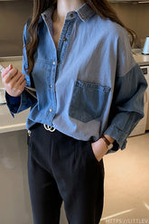 Lockeres gestreiftes Jeansblusenhemd