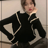 Vintage Ruffles Solid Slim Sweater