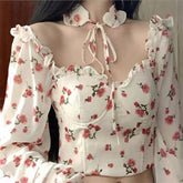 Sexy Long Sleeve Florals Elegant Crop Tops