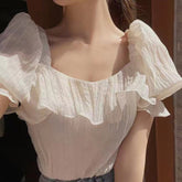 Flare Short Sleeve Ruffle Blouse Shirts