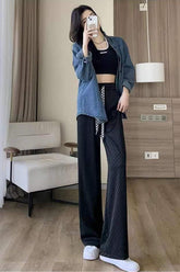 High Waist Checkered Colors Long Loose Pants