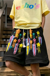 Shorts mit weitem Bein und Graffiti-Muster