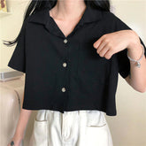 Turn Down Collar Loose Cropped Shirt