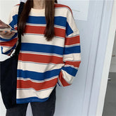 Loose Oversize College Style Striped Long Sleeve Shirt