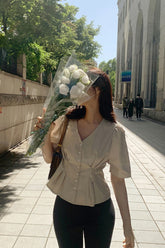 Short Sleeve V-Neck Ruffle Blouse Shirts