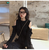 Cut Off Shoulder Long Sleeve Casual Shirt