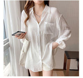 Long Sleeve White Solid Simple Casual Shirt
