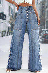 High Waist Loose Extend Button Jeans Pants