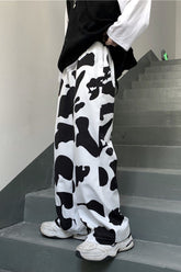Loose Cow Pattern Wide Leg Pants