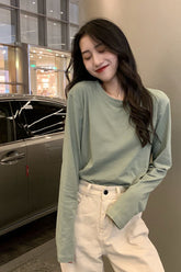 Long Sleeve Simple O-Neck Casual Shirt