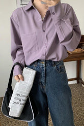 Long Sleeve Elegant Purple Office Blouse Shirts