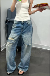 High Waist Design Hole Long Jeans Pants