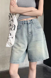 Retro Washed Color Denim Shorts Pants