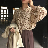 Retro Florals Puff Sleeve Chiffon Blouse Shirt