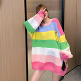 Lockerer Pullover in Regenbogenfarben mit Streifen
