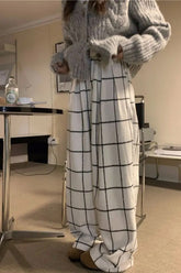 Loose White Plaid Long Homewear Pants