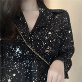Long Sleeve Stars Sequins Chiffon Blouse Shirt