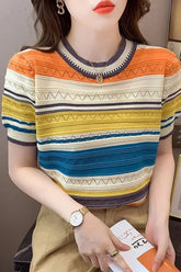 O-Neck Thin Knitted Striped Shirt