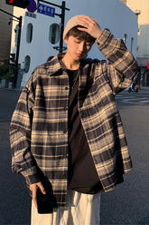 Long Sleeve Loose Plaid Men Shirt