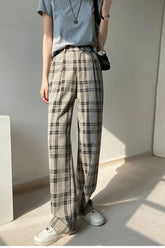 High Waist Plaid Elegant Long Pants