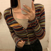 Long Sleeve V-Neck Striped Slim Sweater