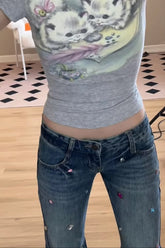 Colorful Diamonds Pattern Long Jeans Pants