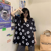 Loose Short Sleeve Daisy Printed Blouse Shirt