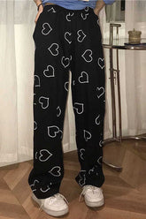 Heart Full Printed Loose Black Pants