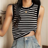 O-Neck Striped Sleeveless Knitted Tank Top