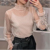 Sexy Long Sleeve Turtleneck Lace Shirt