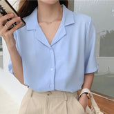 V-Collar Short Sleeve Elegant Shirt