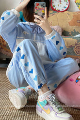 Kawaii Jogginghose mit Herz-Seitenmuster