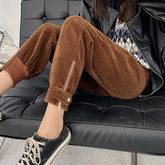 High Waist Zipper Corduroy Pencil Long Pants