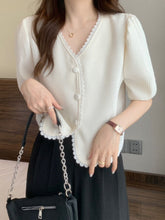 Casual Sweet Lace V-Neck Short Sleeve Blouse Shirt