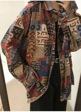 Long Sleeve Retro Art Pattern Blouse Shirt