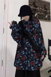 Long Sleeve Dark Florals Pattern Blouse Shirt