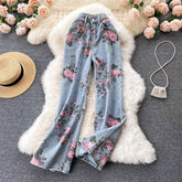High Waist Flowers Printed Denim Jeans Pants
