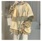 Loose Hooded Hip Hop Sleeve Plaid Hoodie