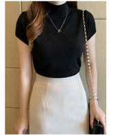 High Neck Knitted Slim Blouse Shirt