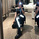High Waist Reflective Style Joggers Sweatpants