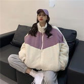 Chaqueta polar de terciopelo de color con cremallera y manga larga